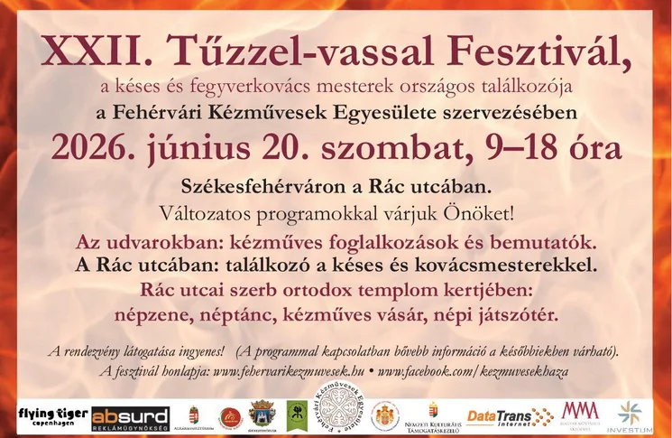 Tűzzel-Vassal Fesztivál Székesfehérvár 2026 - Országos Késes- Kovács- és Fegyverműves Találkozó