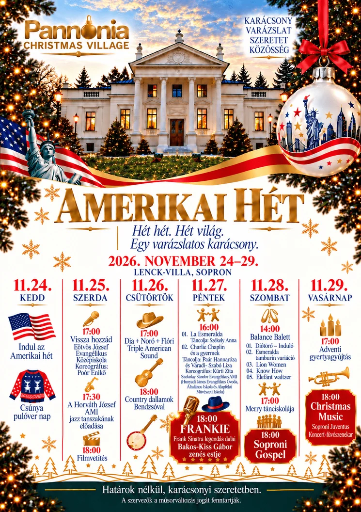 Amerikai Hét Sopron 2026 – Jazz, country, gospel és Frank Sinatra a Pannónia Christmas Village-ben