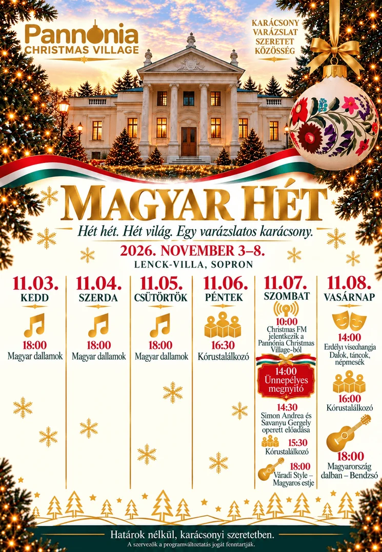 Magyar hét Sopronban 2026 – Magyar dallamok és ünnepi programok a Pannónia Christmas Village-ben
