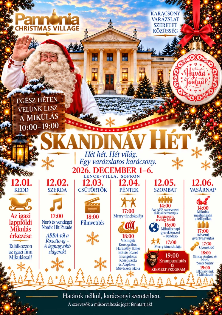 Skandináv Hét Sopron 2026 – Találkozz az igazi lappföldi Mikulással a Pannónia Christmas Village-ben!