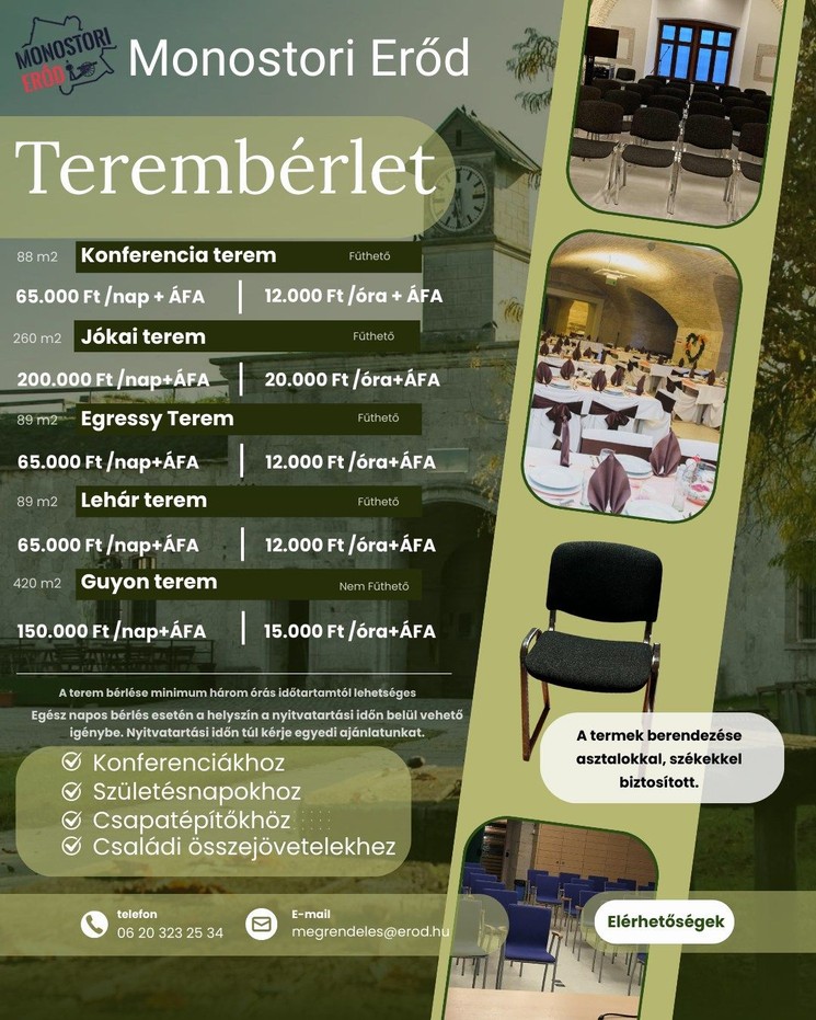 Rendezvény helyszín Komárom, terembérlési lehetőség a Monostori Erődben