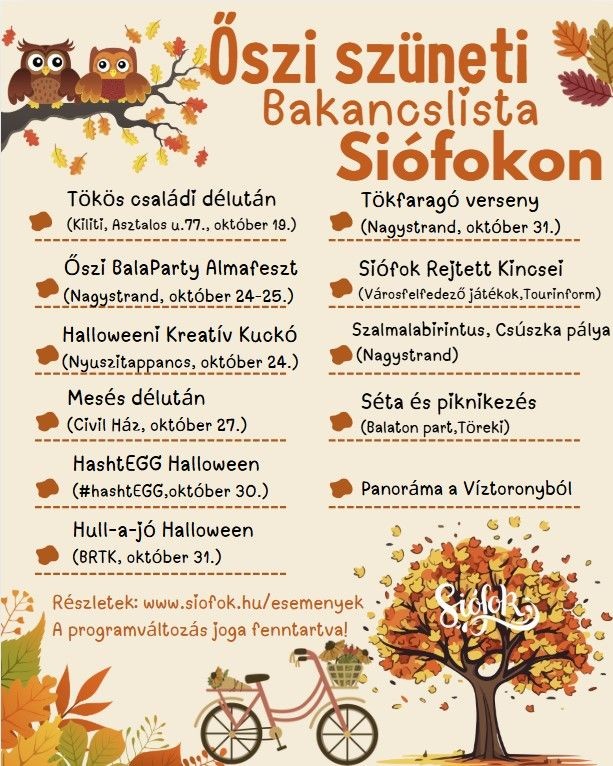 Őszi szünet Siófok. Családi- és gyerekprogramok