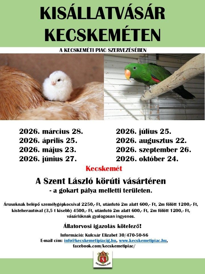 Kisállatvásár Kecskemét 2026 - Díszállatok és haszonállat vására