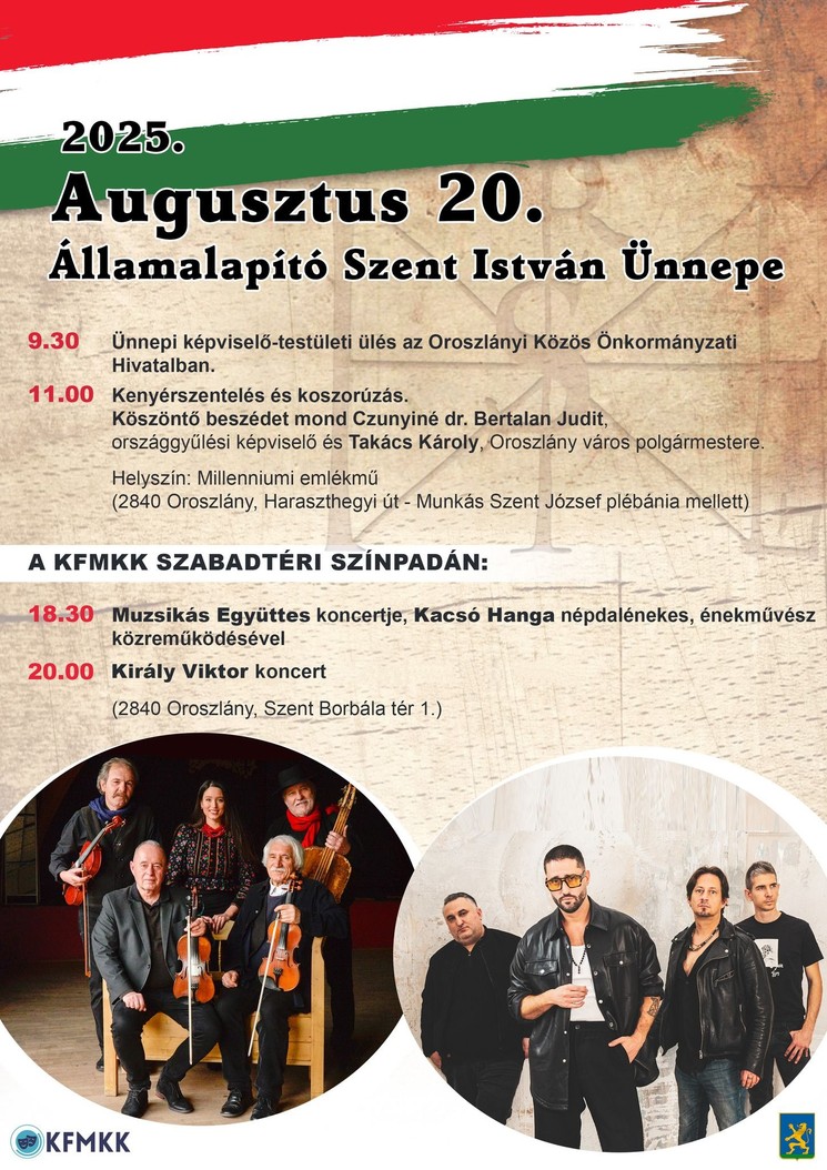 Államalapító Szent István Ünnepe Oroszlány 2025. Ünnepi programok