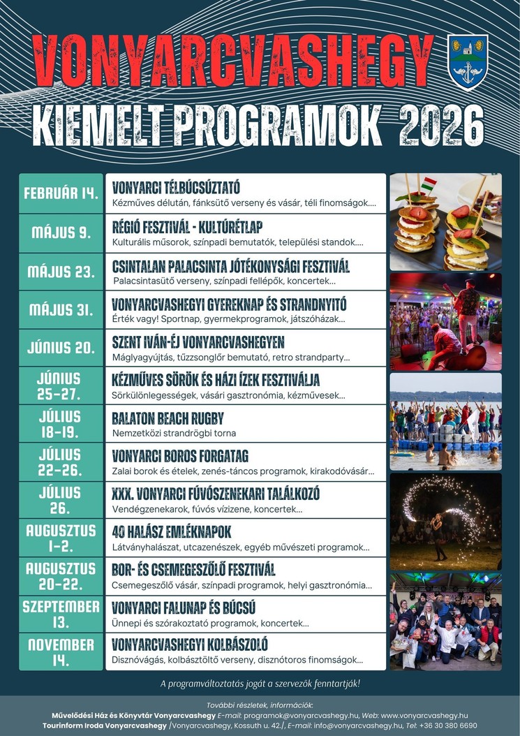 Vonyarcvashegyi programok 2026 - Események, rendezvények