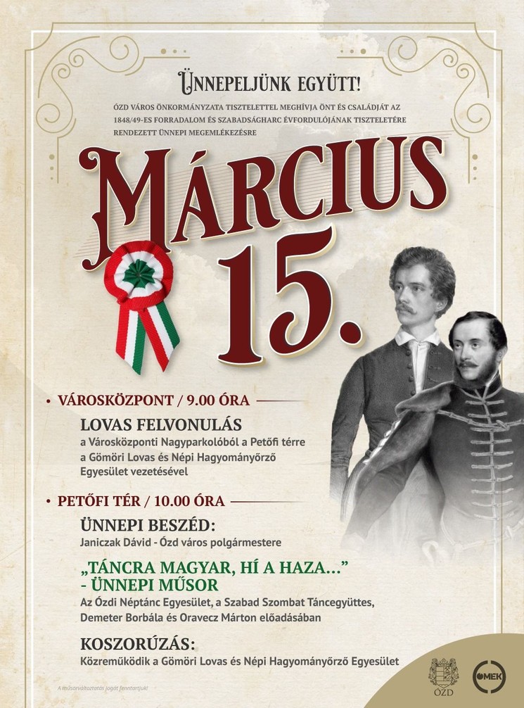 2026. március 15. Ózd - Ünnepi programok, lovas felvonulás, koszorúzás