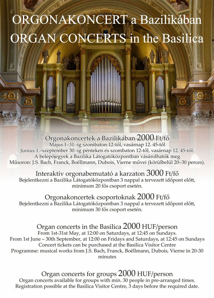 Orgonakoncertek az Egri Bazilikában májustól szeptemberig 2026