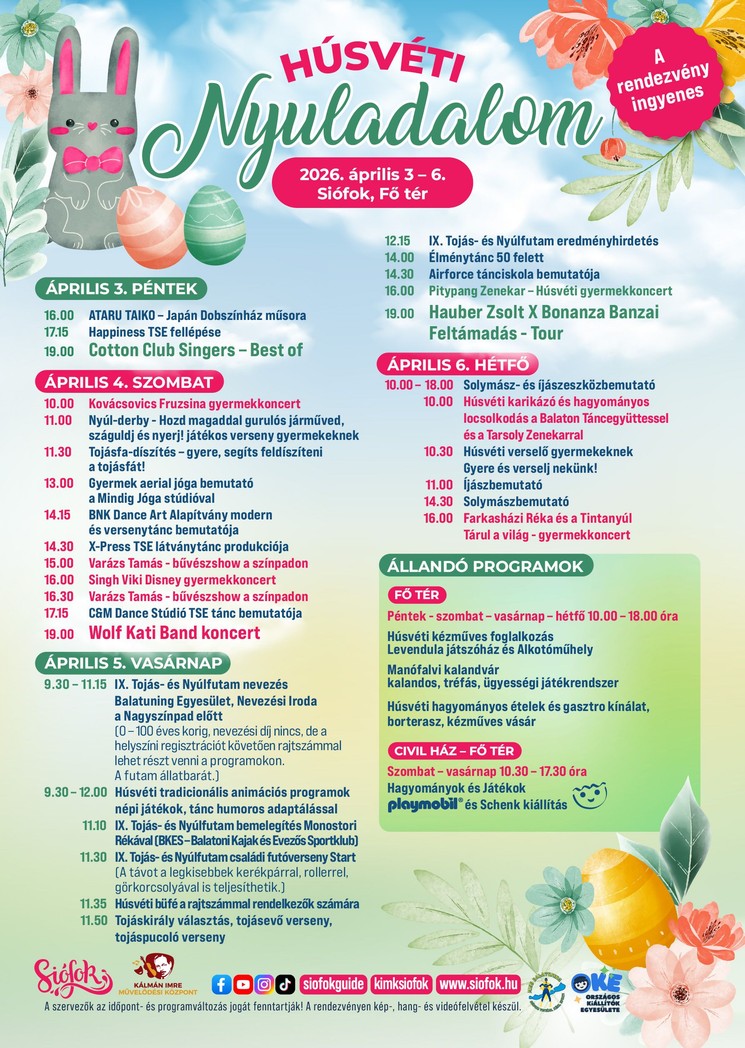 Húsvéti Fesztivál Siófok 2026 - Húsvéti Nyuladalom a Balatonnál