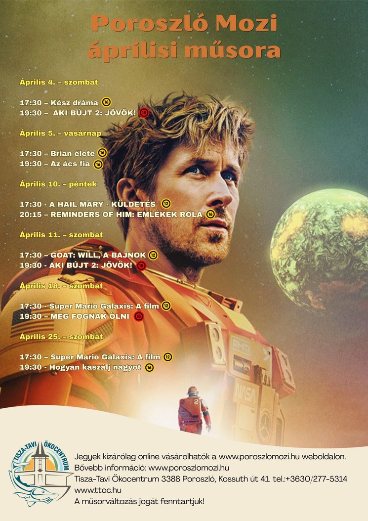 Poroszló mozi 2026 - Filmvetítések a Tisza-tavi Ökocentrumban