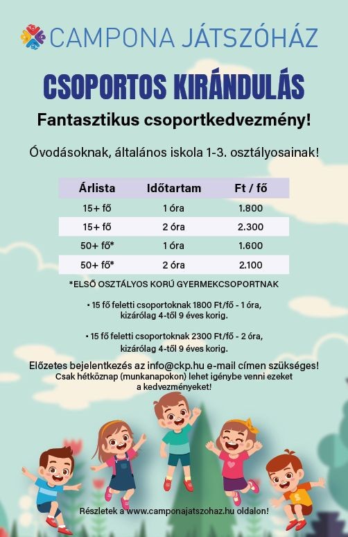 Osztálykirándulás 1-2. osztályosoknak Budapesten 2026 - Campona Játszóház egész tanévben