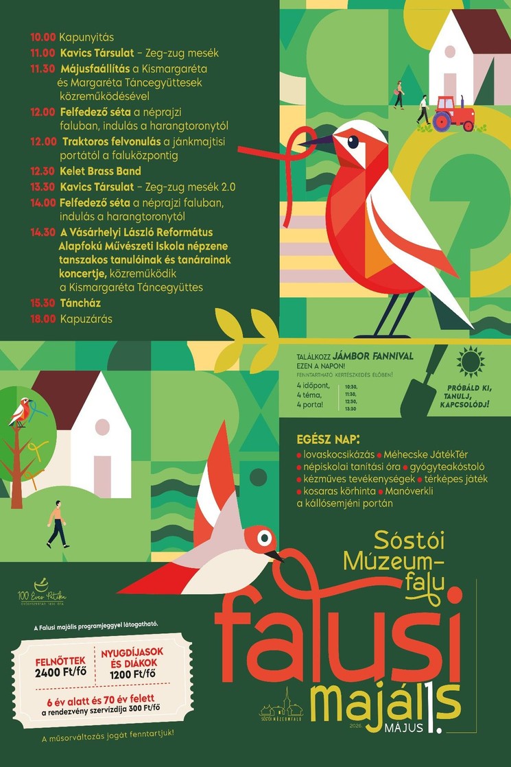 Majális programok a Sóstói Múzeumfaluban Nyíregyházán 2026