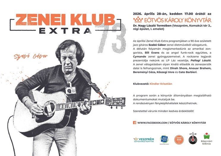 Zenei klub 2026 Veszprém - Várjuk a zenebarátokat az Eötvös Károly Könyvtárban