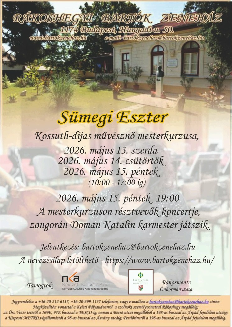 Rákoshegyi Bartók Zeneház koncertek, programok, rendezvények 2026 Budapest