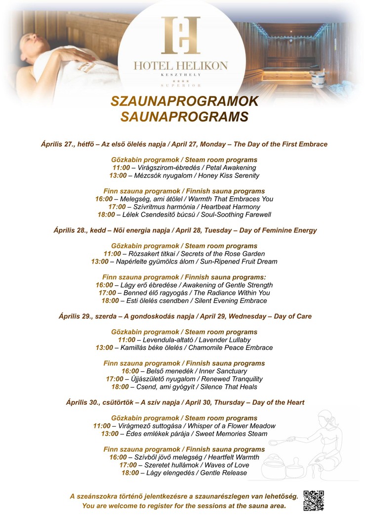 Szaunaprogram Keszthely 2026 - Mindennapi wellness élmények a Helikon Hotelben