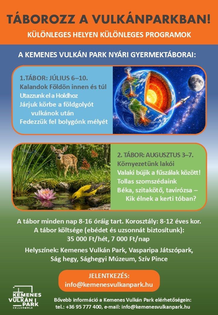 Nyári gyermektáborok a Kemenes Vulkán Parkban Celldömölkön 2026