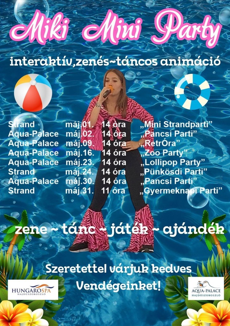 Hungarospa gyerekprogram 2026 - Miki Mini Partik egész évben az Aqua-Palace Élményfürdőben