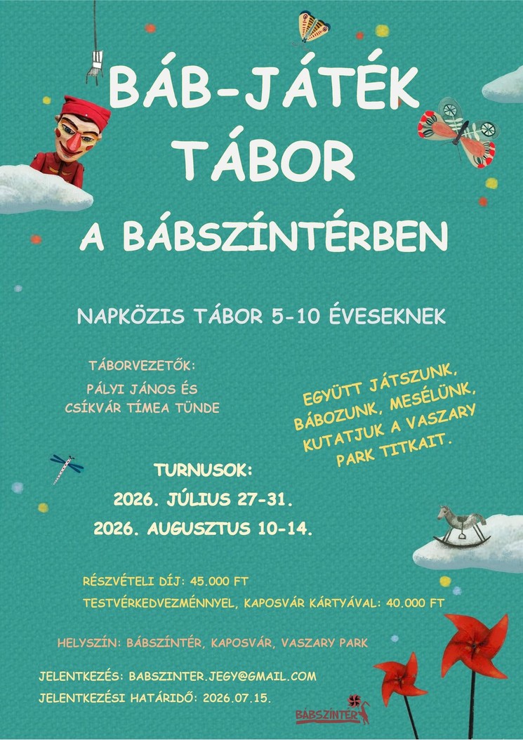 Bábszíntér táborok Kaposváron 2026 - Báb-Játék napközis tábor gyerekeknek