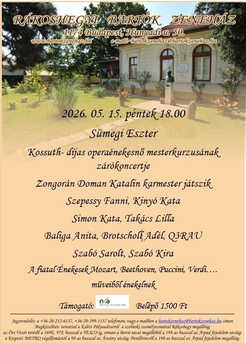 Rákoshegyi Bartók Zeneház koncertek, programok, rendezvények 2026 Budapest