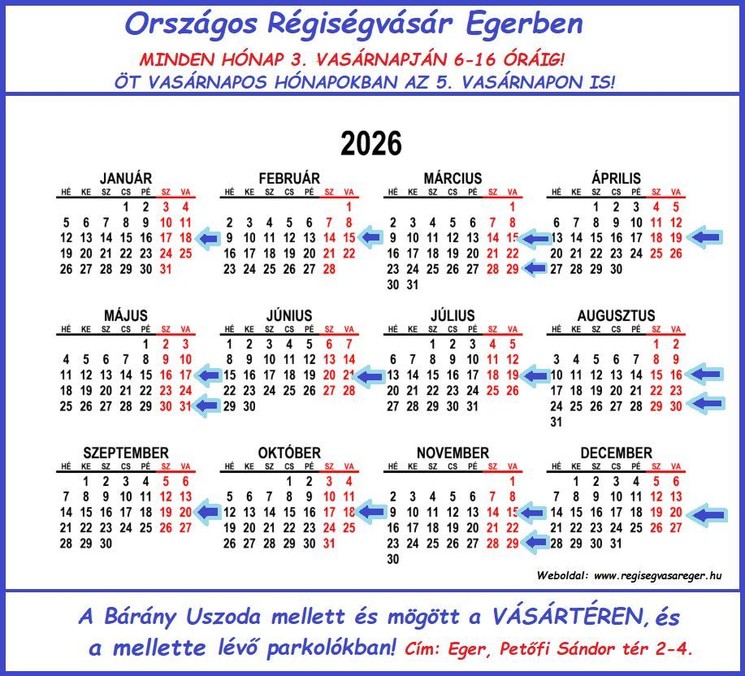 Egri régiségvásár 2026 - Régiségvásár Egerben minden hónap harmadik vasárnapján 
