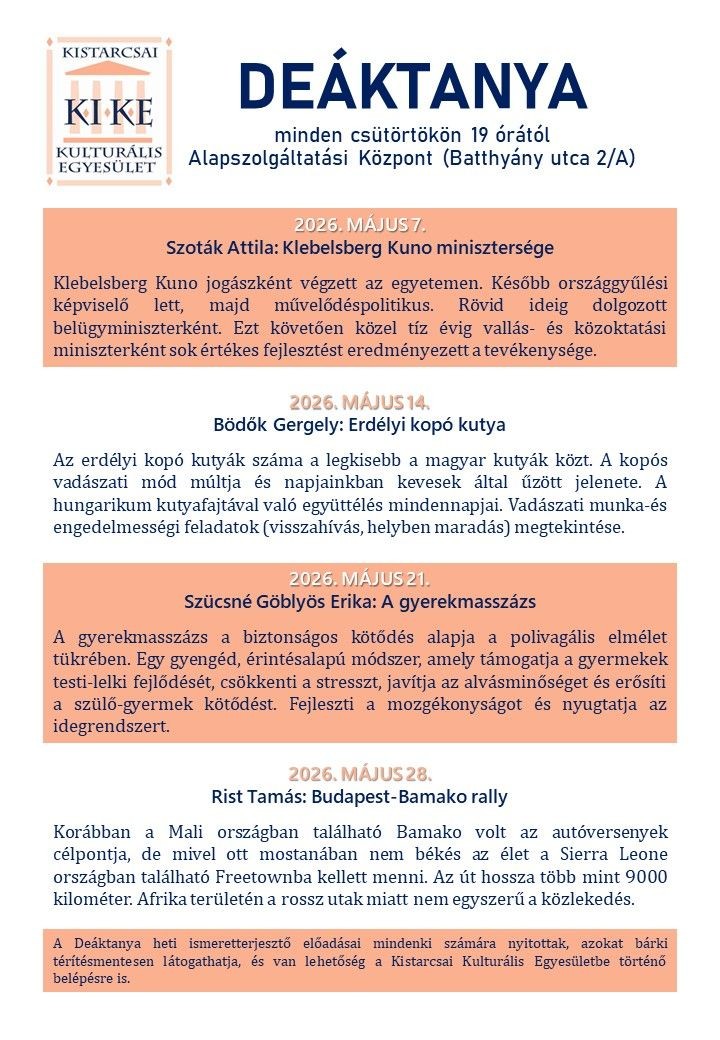 Kistarcsai Kulturális Egyesület programok 2026