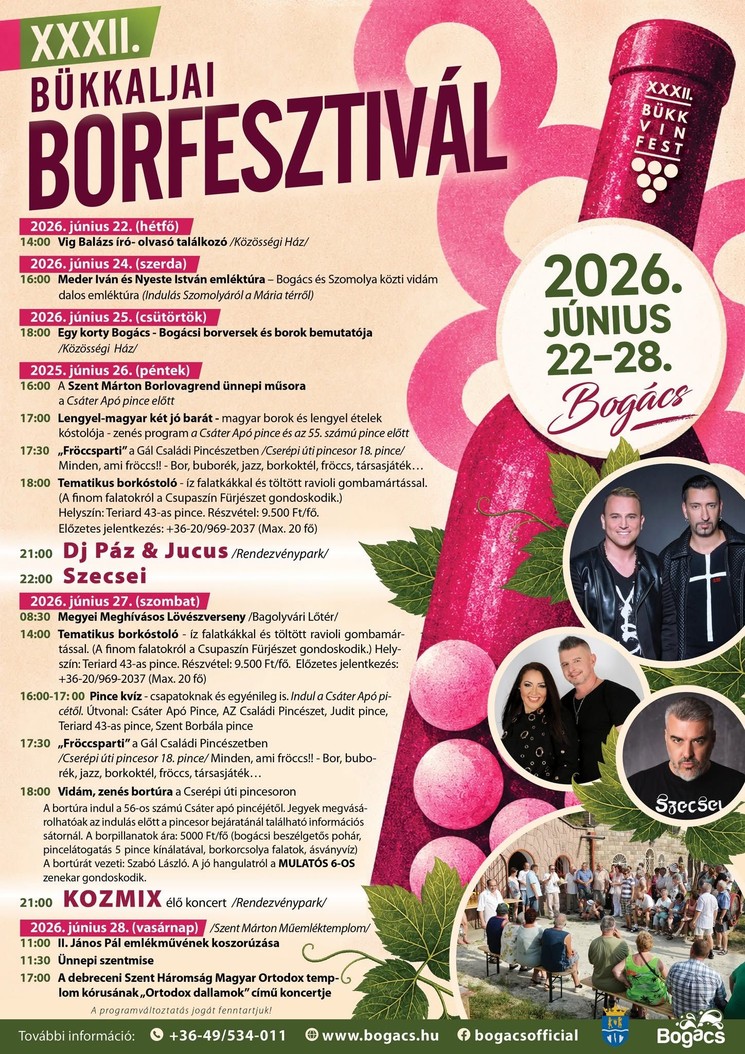 Bükkaljai Borfesztivál és Nemzetközi Borverseny Bogács 2026