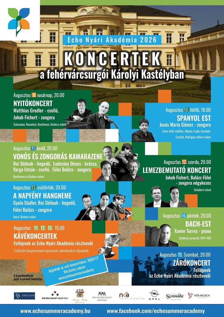 Echo Nyári Akadémia Fehérvárcsurgó 2026 - Koncertek a Károlyi Kastélyban