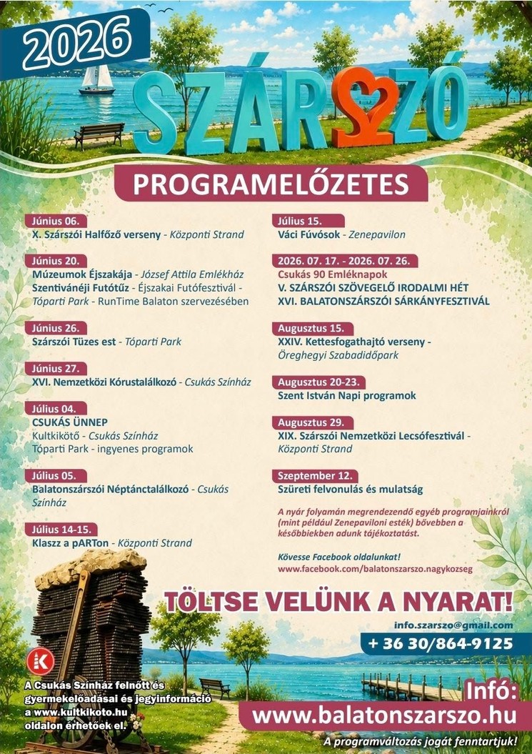 Balatonszárszói programok 2026 - Rendezvények, események