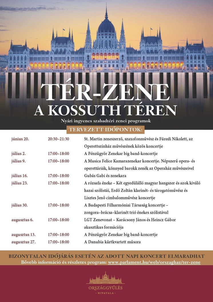 Térzene program Budapest 2026 - Tér-Zene nyári koncertek a Kossuth téren
