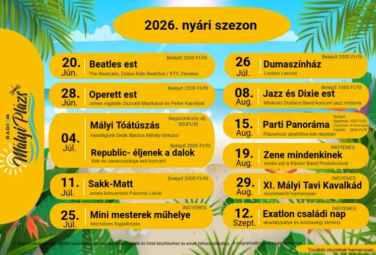 Mályi Plázs programok 2026 - Események és rendezvények