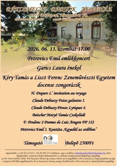 Rákoshegyi Bartók Zeneház koncertek, programok, rendezvények 2026 Budapest