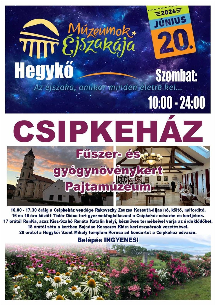 Csipkeház programok 2026 Hegykő - Események és rendezvények