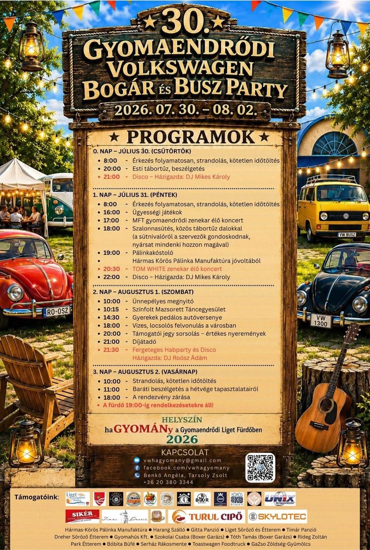 Nemzetközi Volkswagen Bogár és Busz Party 2026 Gyomaendrőd