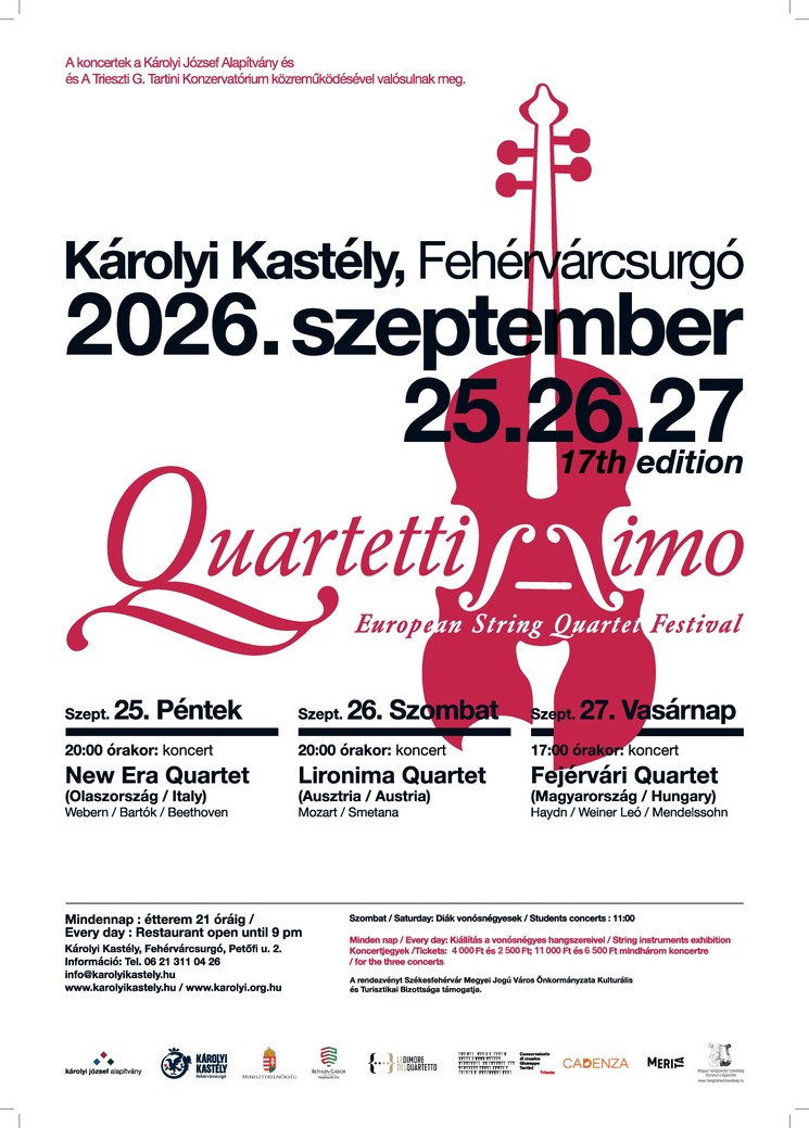 Quartettissimo Európai Vonósnégyes Fesztivál 2026 Fehérvárcsurgó