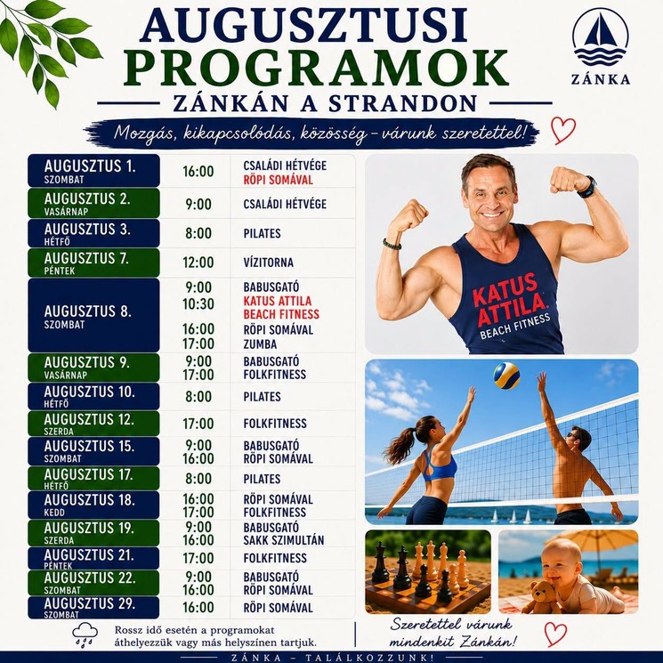 Zánkai Strandi Animációs tér programok 2026