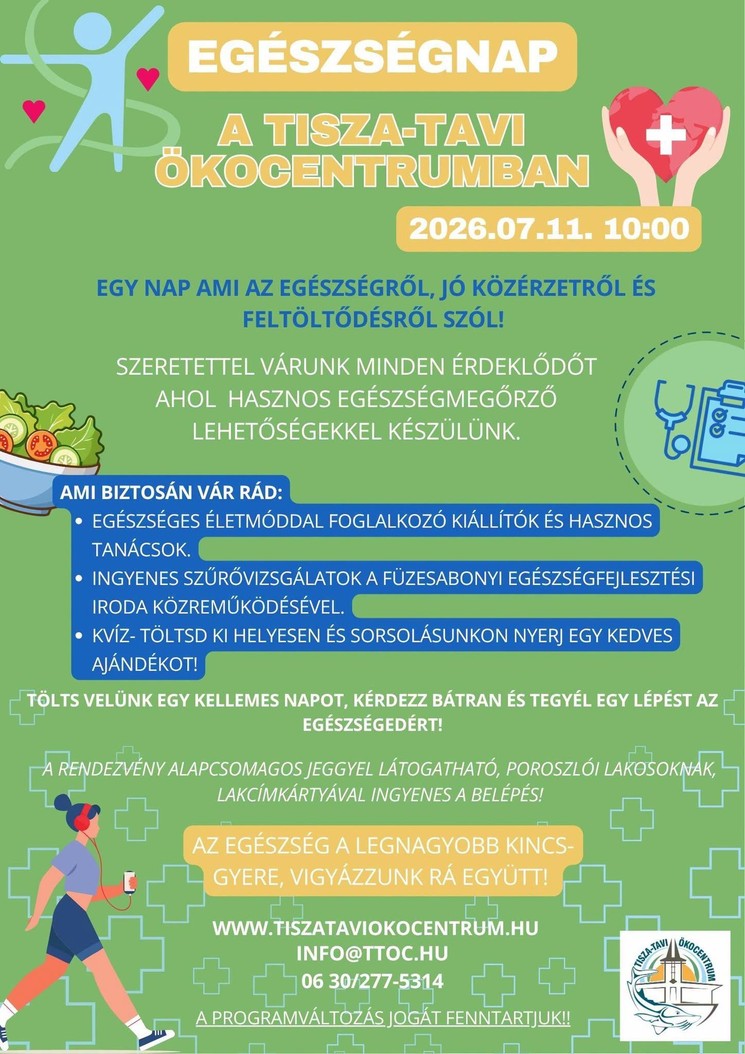 Egészségnap a Tisza-tónál 2026 Ökocentrum Poroszló