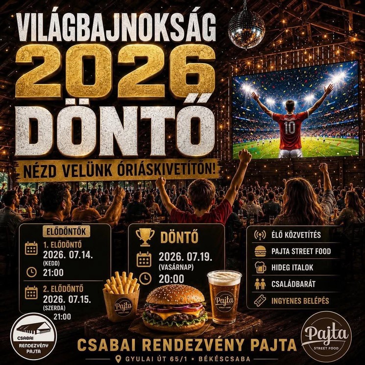 Meccsnézés Békéscsaba 2026 - Szurkoljatok együtt a barátaiddal a Csabai Rendezvénypajtában