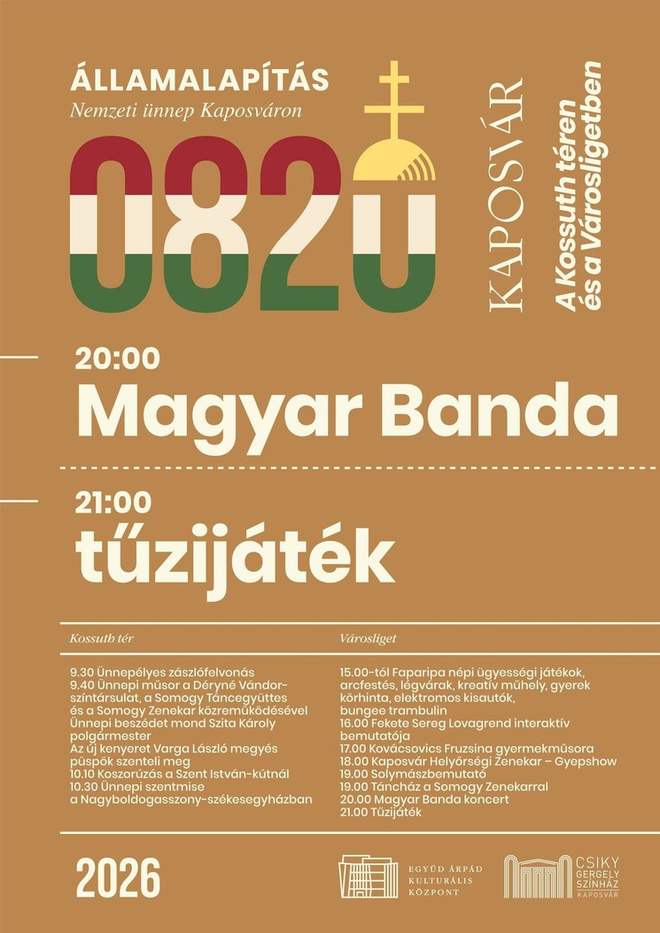 Kaposvár 2026. augusztus 20. programok - Az államalapítás ünnepe