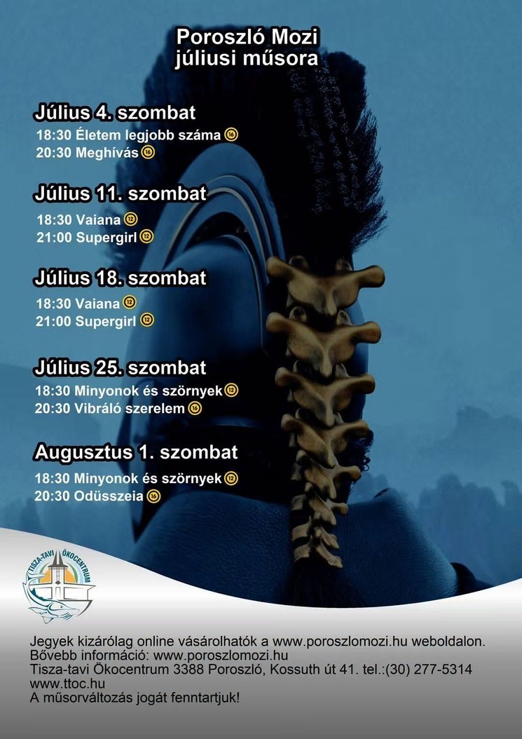 Poroszló mozi 2026 - Filmvetítések a Tisza-tavi Ökocentrumban