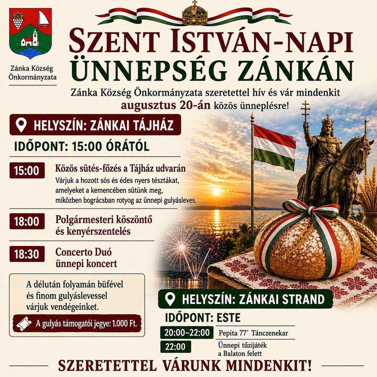 2026. Augusztus 20. programok Zánka - Szent István-napi ünnepség