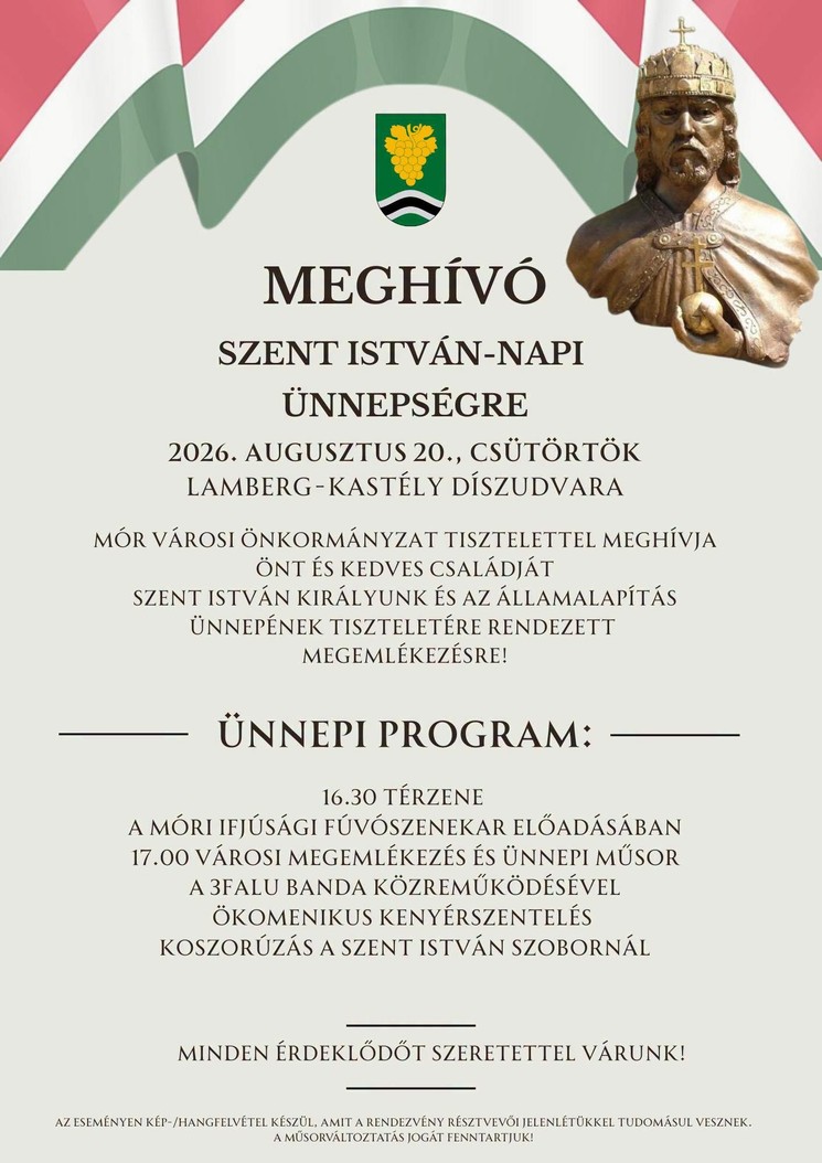 Városi ünnepség Mór 2026 - Szent István Napja