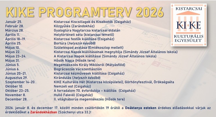 Kistarcsai Kulturális Egyesület programok 2026