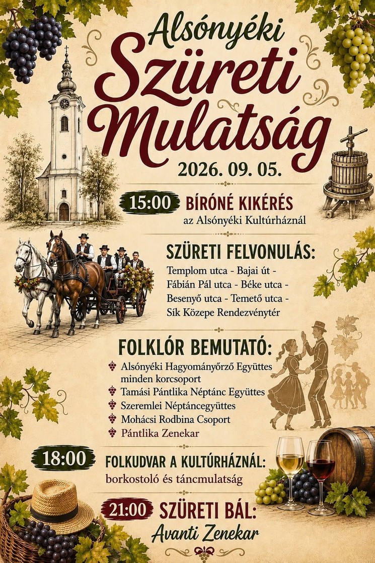 Alsónyéki Szüreti Nap 2026 - Szüreti felvonulás és mulatság