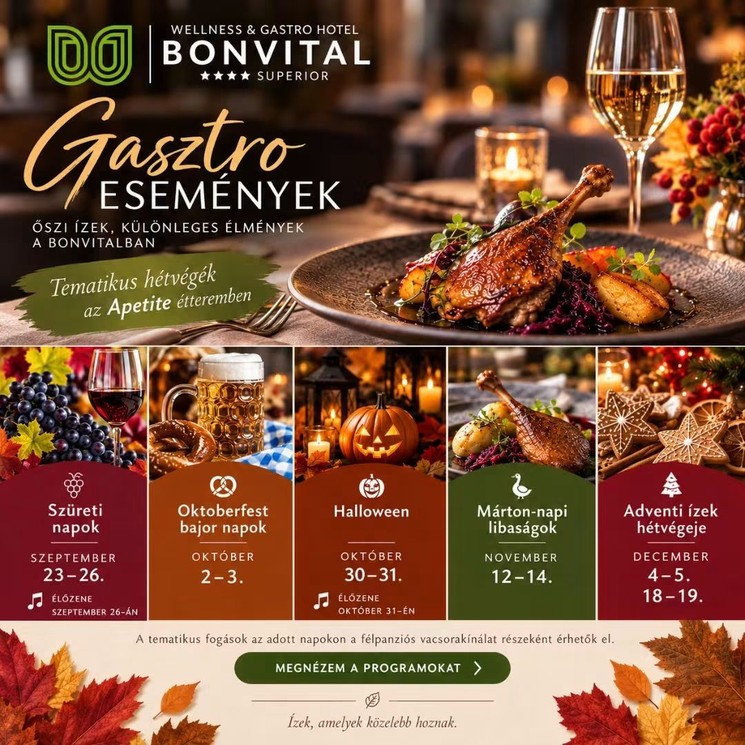Gasztro hétvége Hévíz 2026 - Bonvital Gasztro & Wellness Hotel