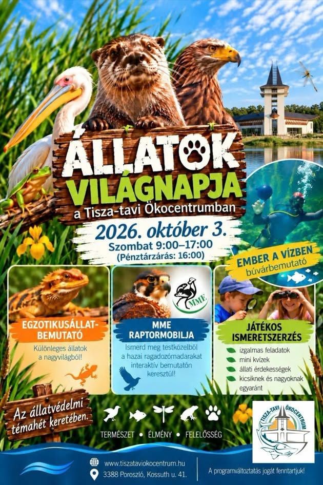Állatok Világnapja Tisza-tavi Ökocentrum Poroszló 2026