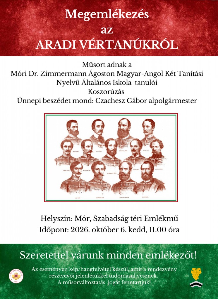 Városi ünnepség Mór 2026 - Aradi vértanúk emléknapja