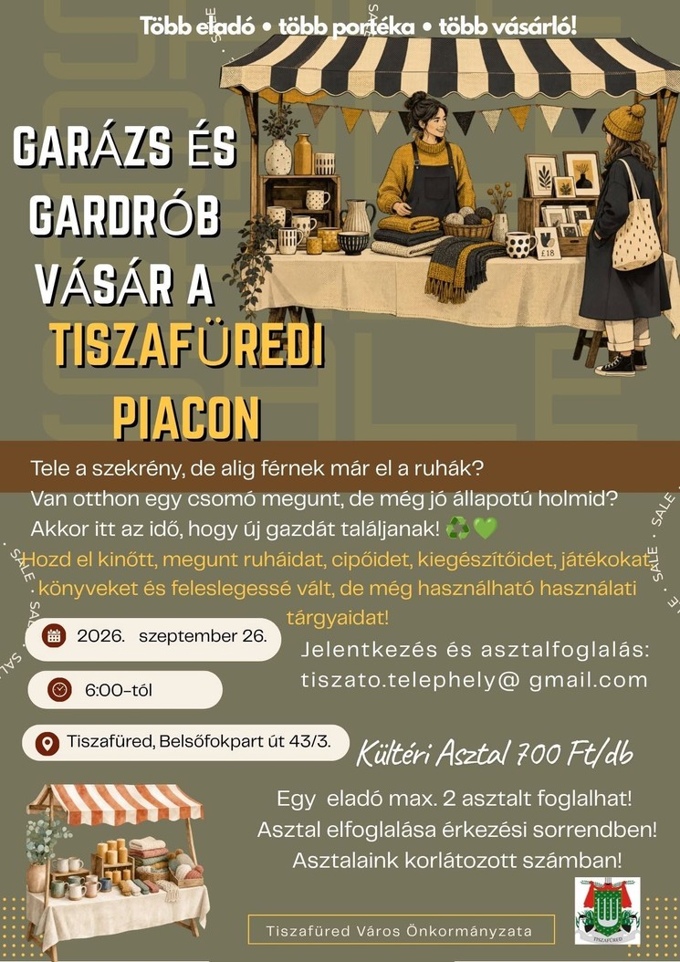 Börze Tiszafüred 2026 - Garázs és gardrób vásár a tiszafüredi piacon