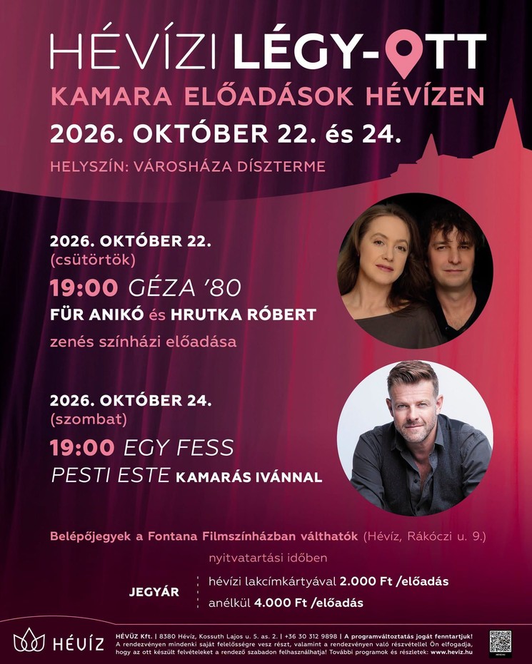 Hévízi Légyott 2026 - Kamaranapok - Komolyzene - színház - irodalom