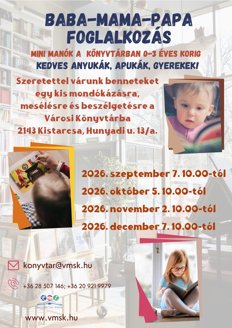 Baba-Mama Klub Kistarcsa 2026 - Mondókázás, mesélés és beszélgetés a Városi Könyvtárban