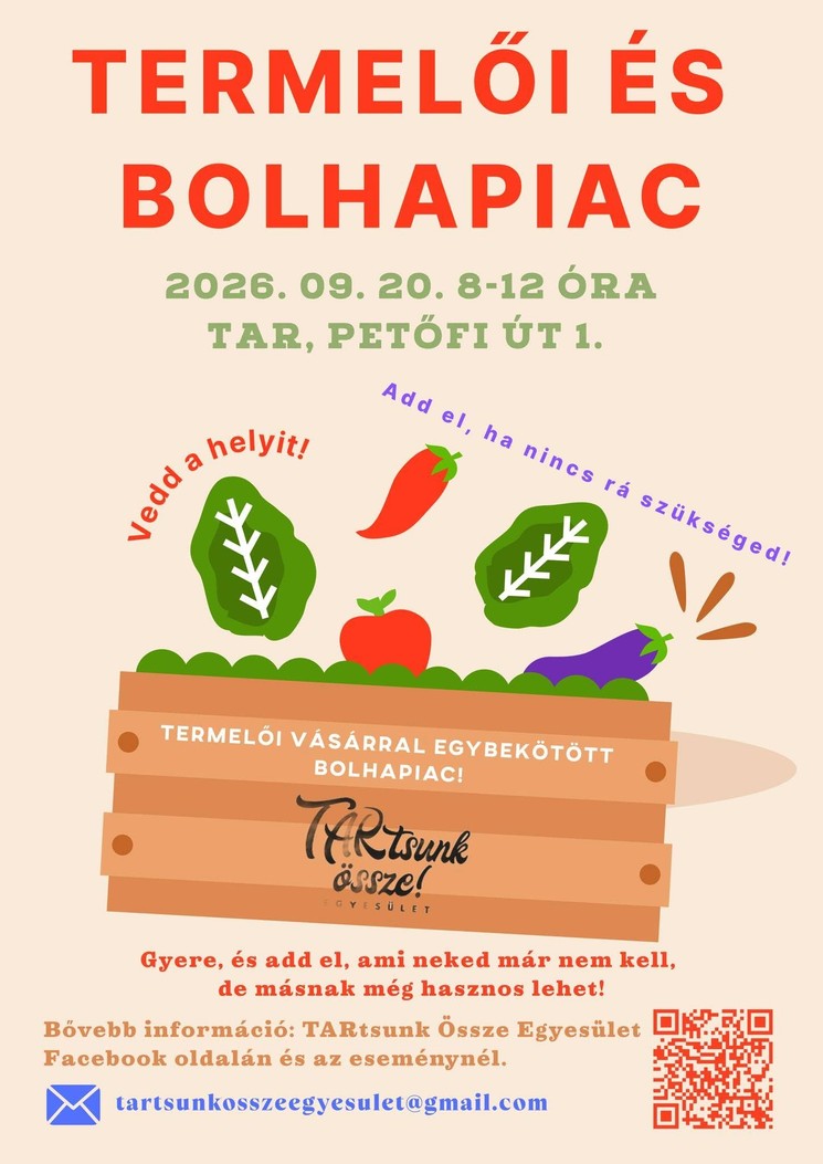 Termelői vásár és bolhapiac Tar 2026