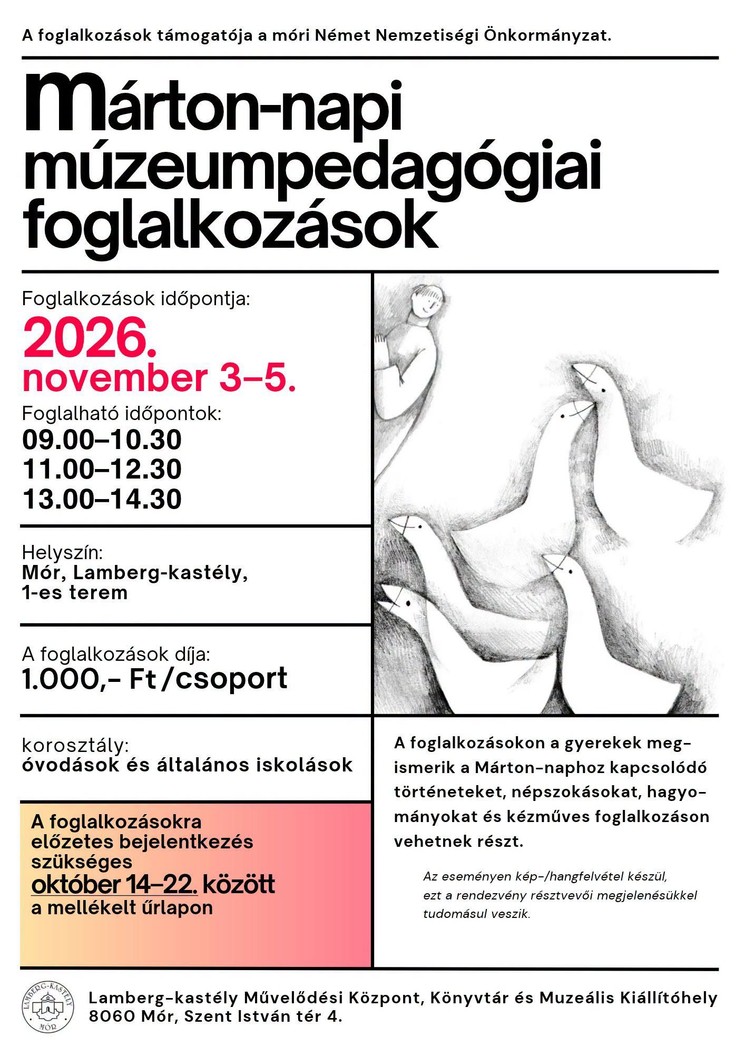 Márton-napi múzeumpedagógiai foglalkozások Mór 2026 Lamberg Kastély